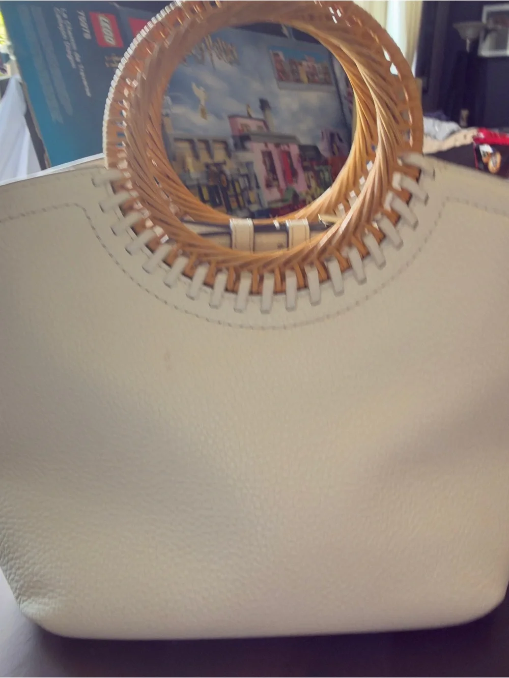 kate spade Nee York Harbor off white  Leather tote with Woven Bamboo Handles